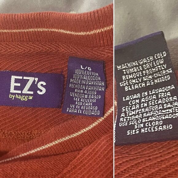 Haggar Rust Orange Textured Fabric Cotton Long Sleeve T-Shirt L - Picture 8 of 8